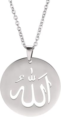 VASSAGO Ancient Islamic Jewelry Allah Pendant Muslim Necklace Stainless Steel Round Charm Necklaces Blessing Luck Jewelry for Men Women