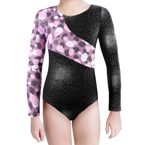 Preisvergleich Produktbild XiaoMoSha Gymnastikanzug Kinder Mädchen Langarm, Mädchen Ballettkleidung Gymnastik Training Dancewear, für Den Verein Kinder Tanzen, Lila, für 5-6 Jahre