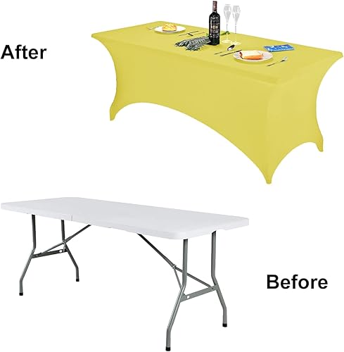 Miniatura 489 de FORLIFE Paquete de 6 manteles de elastano, de ajuste universal para mesas rectangulares de 6 pies, para patios, bodas, banquetes, fiestas