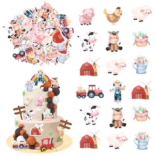 ZHUOWEISM 60 PCS Edible Farm Animal Cupcake Toppers Cake Decorations Cupcake Picks For Farm Animal Theme Baby Shower Birthday Party Supplies