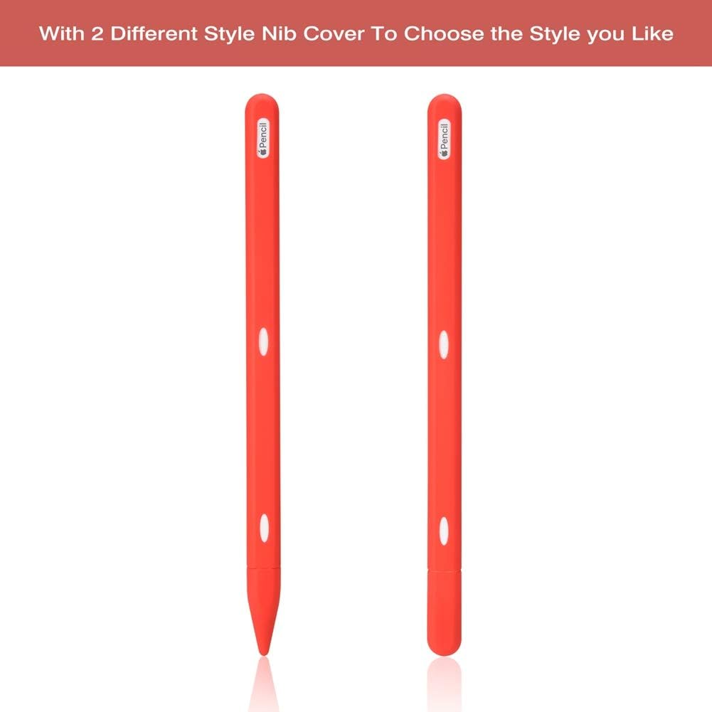 Teyomi Silicone Case Sleeve Holder Grip for Apple Pencil 2nd Generation, Protective Accessories with Nib Cover (2 Pieces), Shockproof, Anti-Scratch(Red)
