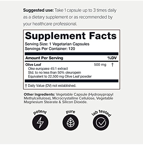 Toniiq 22,500Mg 45X Concentrated Ultra High Strength Olive Leaf Extract - Min. 50% Oleuropein - Highly Concentrated And Bioavailable - 120 Veggie Capsules #TOP1