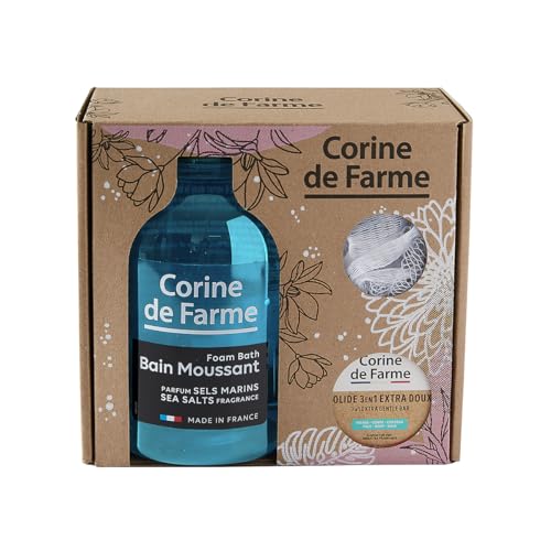 Bain moussant sels marins Corine de Farme coffret 1L avec soin solide et fleur de douche