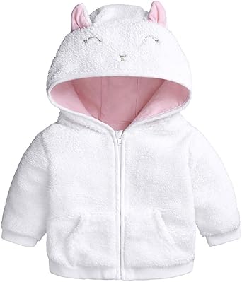 Baby Fleece Coat Infant Boys Girls Ears Hat with Lined Hooded Zipper Up Jacket Tops Outwear Overcoat Warm Fall Winte