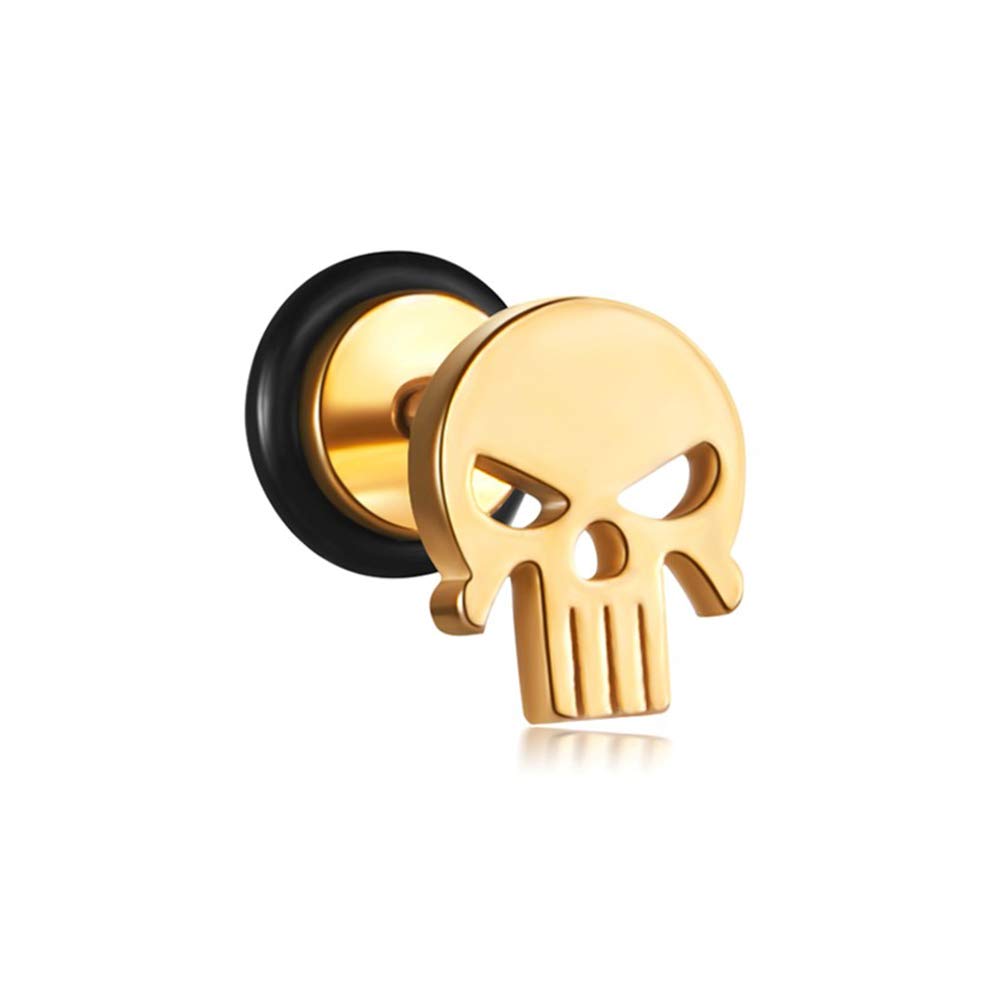 BlackAmazement Pendiente falso de acero inoxidable 316L, diseño de calavera Death Skull Death Skull Plateado, negro y oro, arcoíris para hombre, Acero inoxidable,