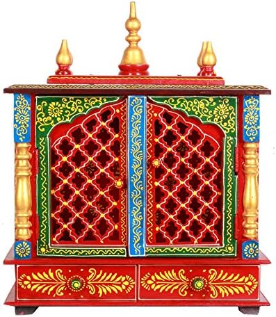 Home and Bazaar Rajasthani Ethnic Handcrafted Wooden Temple/Mandir/Pooja Ghar/Mandapam (Multicolor12) (KI108)