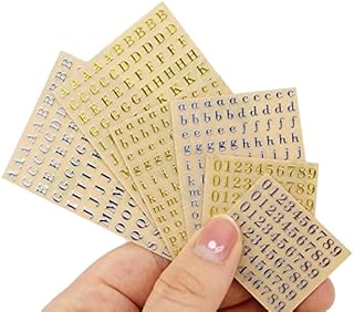 RUIJING 12 Sheets Small Alphabet Number Stickers Mini Letters Stickers for DIY Art Crafts Cards Album Scrapbook Water Bottles Phone Cases Laptops or Epoxy Resin Casting Decoration (Gold/Silver)
