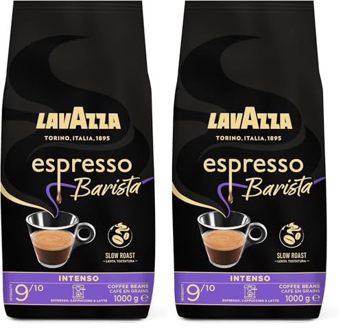 Lavazza, Espresso Barista Intenso, Café en Grano Natural Tostado, Ideal para Máquina de Café Espresso o Superautomática, con Notas Aromáticas de Cacao y Madera, Intensidad 9/10, Tueste Medio, 1 kg