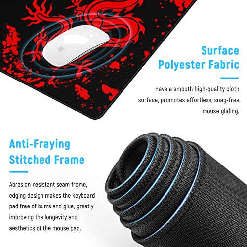 Image of JIALONG Gaming Mouse Pad Large Size 35.4x15.7 inches Extended Desk Mousepad with Personalized Design for Laptop, Computer PC - Red Dragon