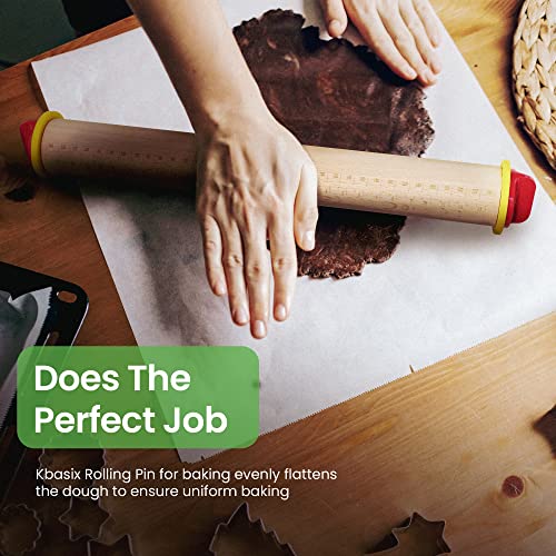 K Basix 17" Adjustable Rolling Pin With Thickness Rings (4 Multi-Color Rings) For Baking, Cookies, Dough, Fondant, Pastries, Pancake, Pizza, Pie, Pasta & Bread, Dough Roller #TOP4