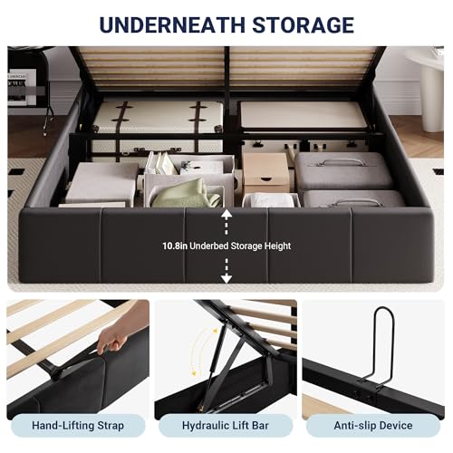 Image of Allewie Full Size Velvet Lift Up Hydrualic Storage Bed Frame, Black