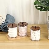 SUMTree 3 PCS Qtip Cotton Ball Holders Acrylic Qtip Dispenser with Wooden Lid and Tray, Floss Swab Dispenser, Bathroom Storage Jar Canister, Plastic Apothecary Jar for Kitchen Bathroom Dressing Table - Image 3