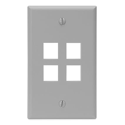 41080-4GP QuickPort Wallplate, Single Gang, 4-Port, Grey