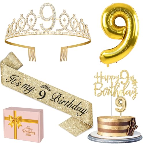 YeohJoy Gold 9th Birthday Decorations for Girls