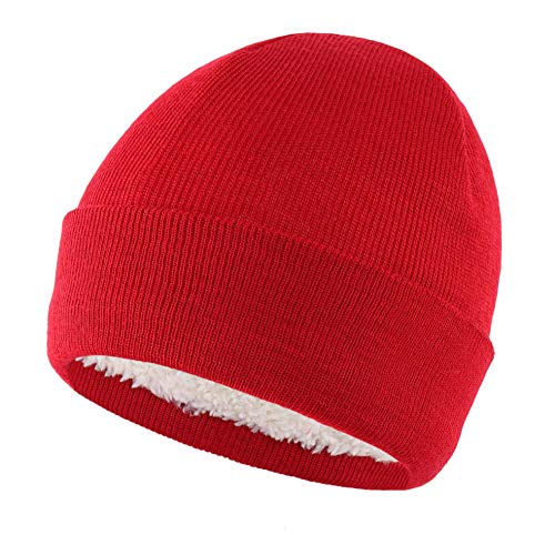 Home Prefer Kids Toddler Boys Girls Knit Hat with Lining Winter Beanie Hat Warm Knitted Caps Red