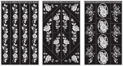 Armour Products Rub n' Etch Glass Etching Stencils 5 inch x 8 inch 3 Pack Rose Designs 12-7042