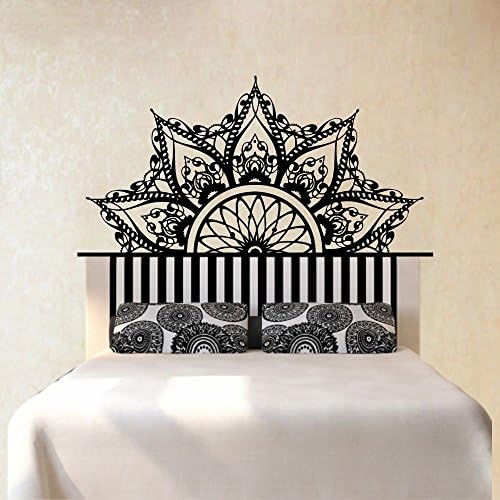 Fashion Bed Decoration Headboard Wall Sticker Half Mandala Om Wall Decal Art Carving Adesivo Lotus Bedroom Beautiful Decor Wall Decal Vinyl Interior Wall Art Decor Mural SYY276 (75x148cm, Black)