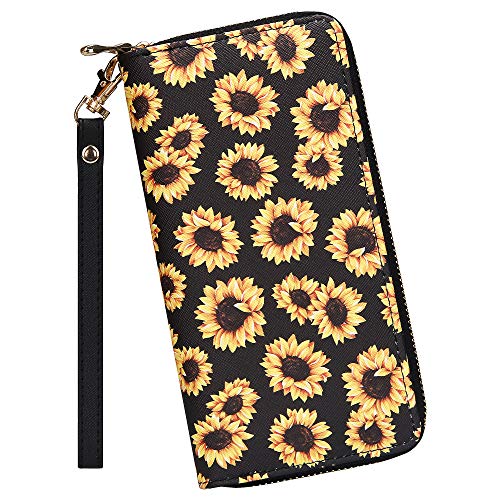 Kukoo Women’s Printed Zip Around Wallet Phone Clutch Purse Card Holder Organizer (Yellow -Daisy-1) #TOP18