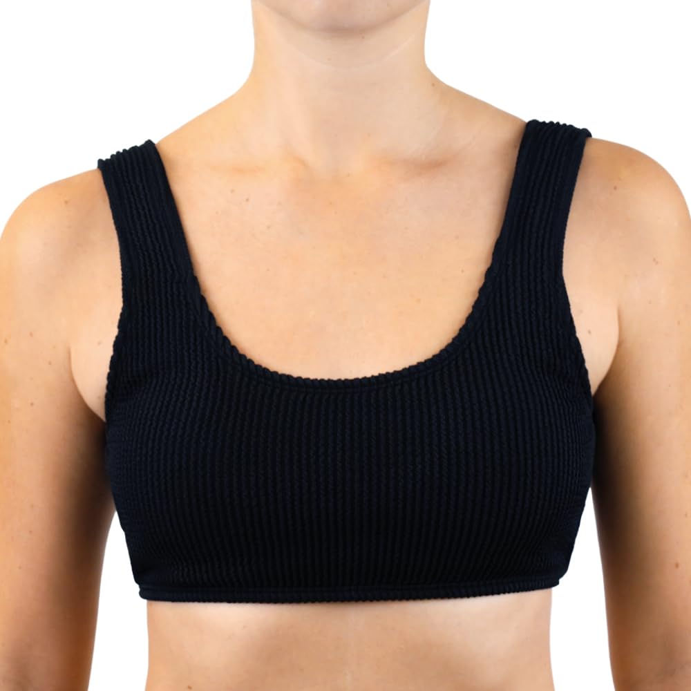 MYLILY Womens Bikini | Bikini Tops Ribbed | Swimming Tops for Women | Black Bikini top | Sporty Bikini Scoop Neck (L)