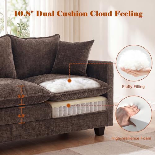 Image of 50'' L-Shape Loveseat Sofa with 22 inch Ottoman, 2 Seat Modern Cloud Couch with 2 Washable Pillows for Small Space Apartment Office Living Room Bedroom, Brown