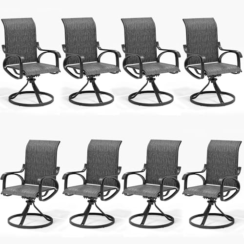 Image of LOUVIXA Patio Swivel Chair Set of 8, All-Weather Patio Swivel Rocking Chair, High Back Patio Dining Chairs for Backyard, Porch, Lawn, Garden(8, Dusky Gray)