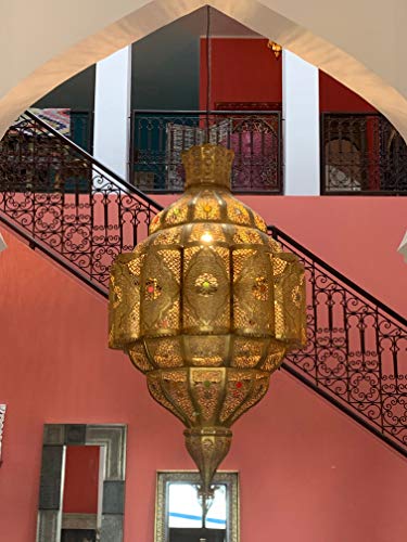 Orientalische Lampe grosse Pendelleuchte Gold Roubla 145cm E27 Lampenfassung | Marokkanische Design Hängeleuchte Leuchte… – Bild 4