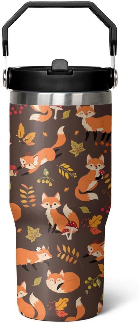 30 oz Fox Flip Tumbler with Straw and Lid, Travel Mug Cup for Hot and Cold Drinks for Fox Lovers
