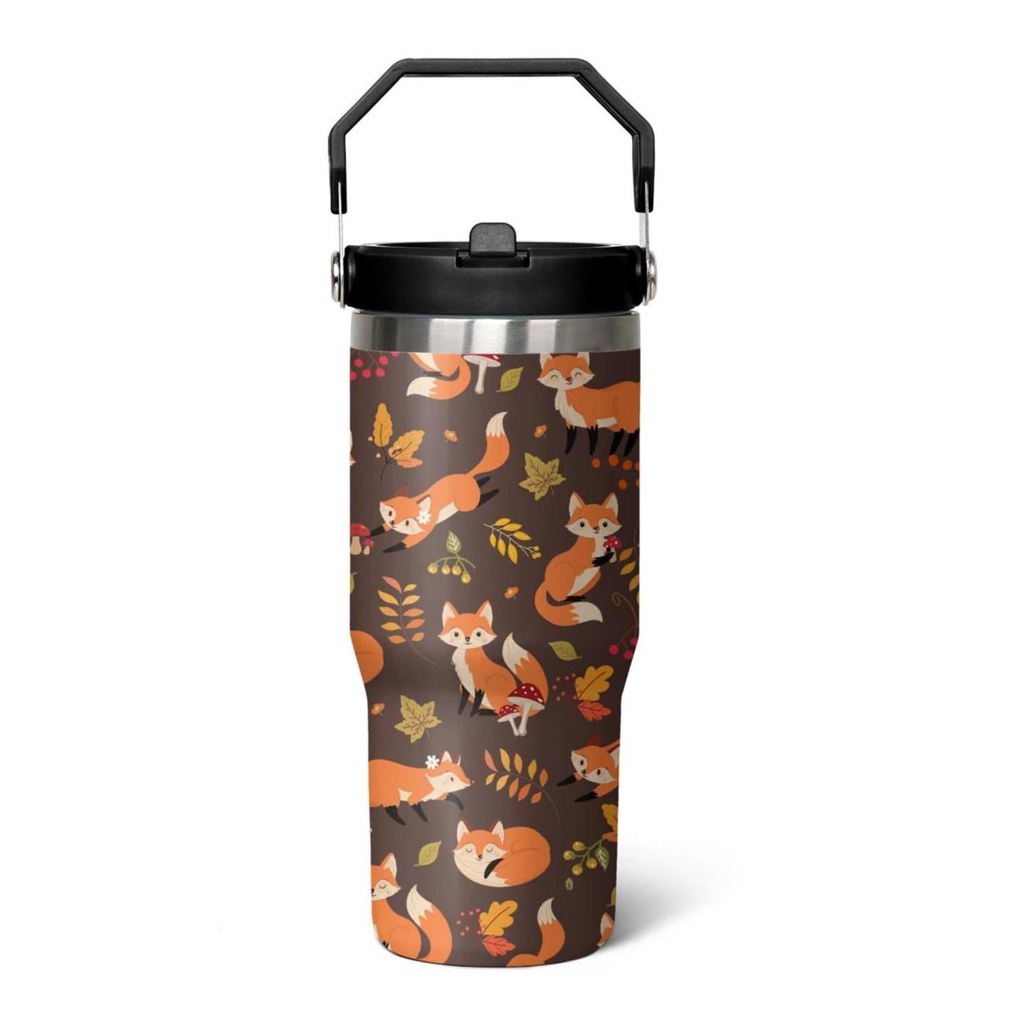 30 oz Fox Flip Tumbler with Straw and Lid, Travel Mug Cup for Hot and Cold Drinks for Fox Lovers