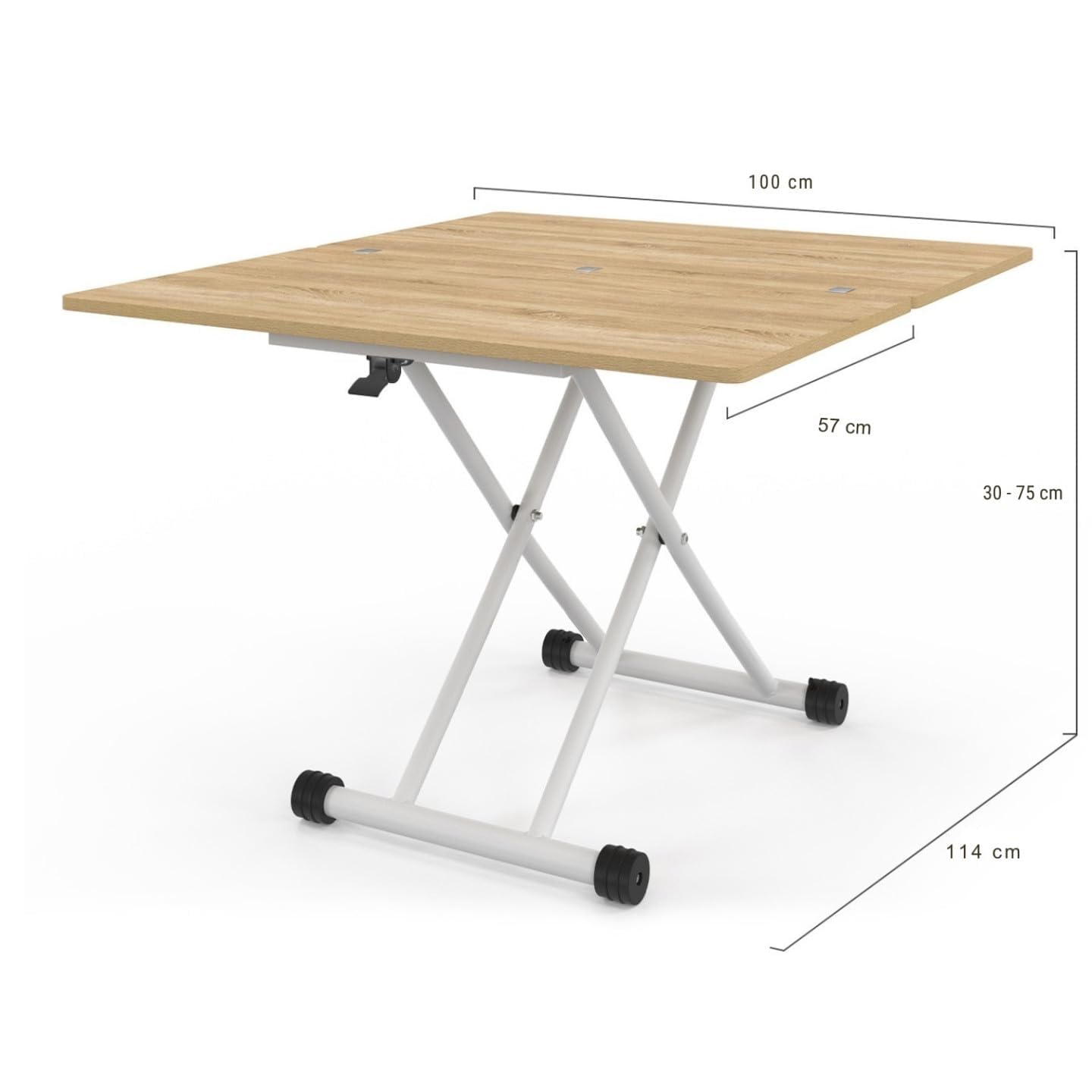 IDMarket Urbana - Mesa de centro extensible elevable en mesa de comedor rectangular (100 cm, bandeja de haya), color blanco