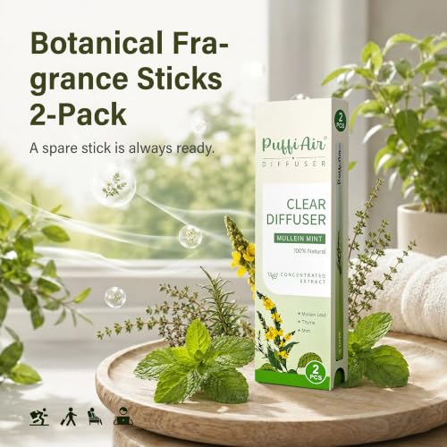 Image of PUFFIAIR Botanical Fragrance Stick Set - Plant-Based Mullein, Thyme & Mint Botanical Scent, Portable Non-Electric Personal Fragrance Accessory, 2-Pack