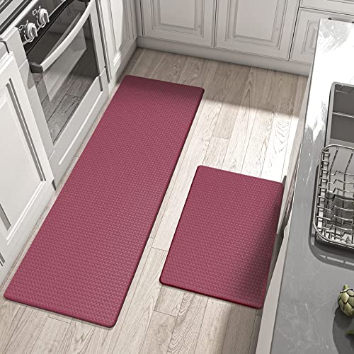 Dexi Kitchen Rugs And Mats Cushioned Anti Fatigue Comfort Runner Mat For Floor Rug Standing Rugs Set Of 2,17"X29"+17"X59",Pink Red #TOP7