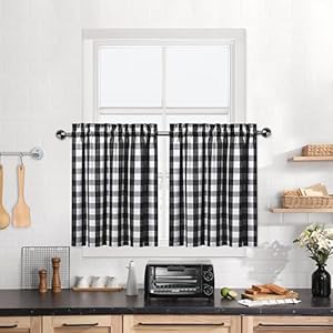 Bapawfish Buffalo Plaid Karierte Halbfenster Vorhänge, 2er-Set