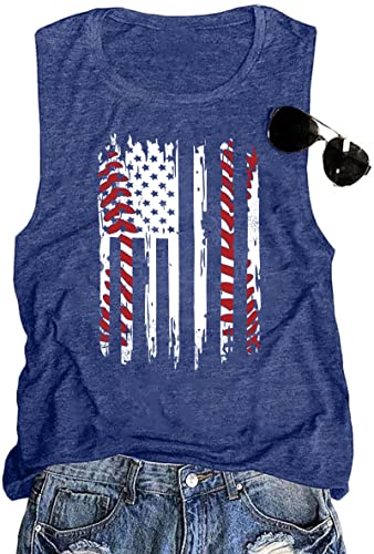YI XIANG RAN Baseball T-Shirt Women American Flag Baseball Tank 4th of July Patriotic Shirt Baseball Graphic Sleeveless Tops(40-Blue8, X-Large) — view 4