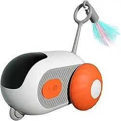 Brinquedo Interativo para Gatos com Controle Remoto — Carrinho Automático com Pena, Bateria Recarregável, Modos Manual e Automático, Estimula Instinto de Caça e Exercício (LARANJA)