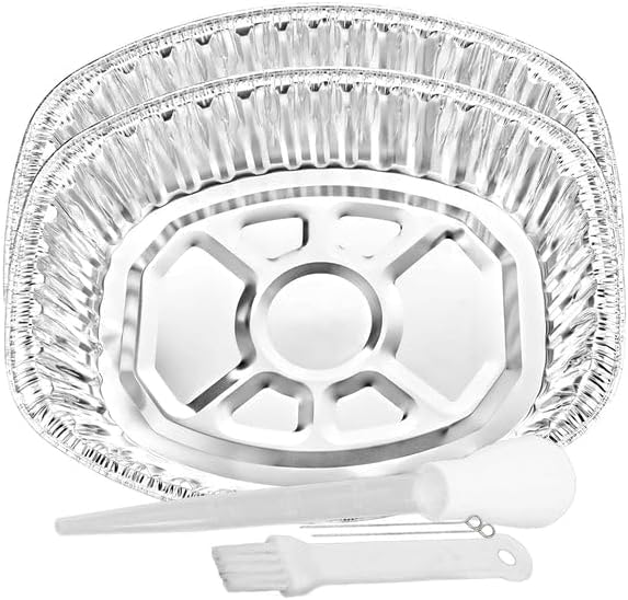 Disposable & Durable Extra Large Oval Turkey Roaster Aluminum Pan For Thanksgiving - 100% Recyclable : Perfect for Baking & Roasting - Along With One Free 3pcs of Basting Set : 10 Pans