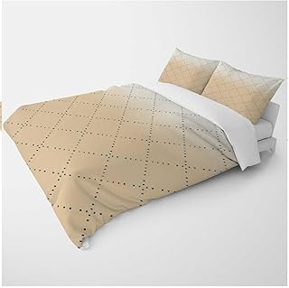 YANFENQI King Size Flannel Duvet Cover Cream Coloured Geometric Checked Camper Bedding for Kids Teens Adults (King,104