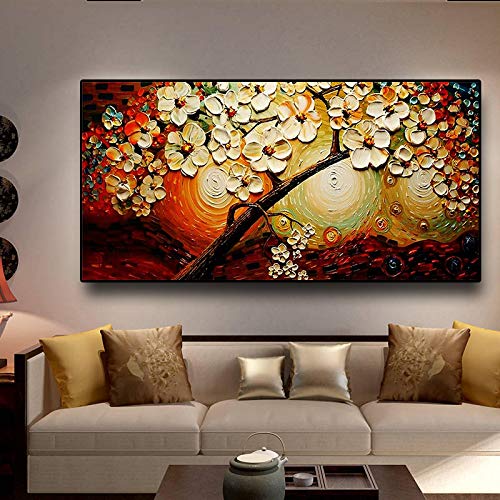 Toile scandinave fleur arbre pour un salon moderne et chaleureux 60x120cm