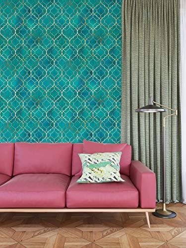 Image of DWELLSINDIA Green Moroccan Tile Wallpaper for Wall Decoration | Self Adhesive Peel & Stick, Thick Textured Premium Paper | Waterproof, Scratch Resistant | Living Room & Dining Room | 41 x 244 cm