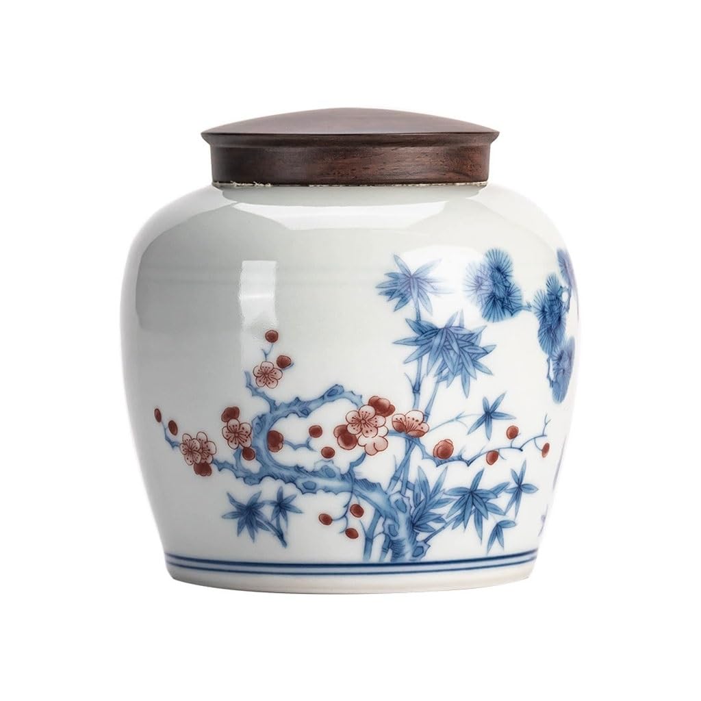 ENGENDER Tea Storage Jar Creative Chinese Blue And White Ceramic Tea Cans With Wooden Lids And Sealed Storage