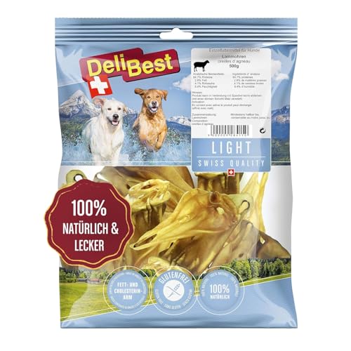 DeliBest Light Lammohren I Kausnack zur Zahnreinigung I Hundesnacks getreidefrei I Hundekauartikel I natürlicher Hunde Zahnsteinentferner I Hundezahnpflege Snack 500g
