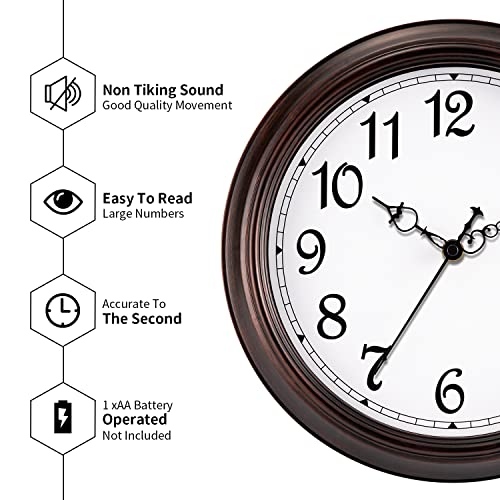 Kecyet 12 Inch Slient Wall Clocks Battery Operated Rustic Wall Clock Antique Decorative For Kitchen Office Living Room Bedroom Bathroom(Bronze) #TOP4