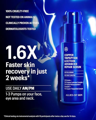 Image of Allies of Skin Copper Tripeptide & Ectoin Advanced Repair Face Serum | Hydrating Moisturizer for Dry Skin | Anti Aging Skincare with Peptides | Treat Fine Lines & Wrinkles (1.7 Fl. oz)
