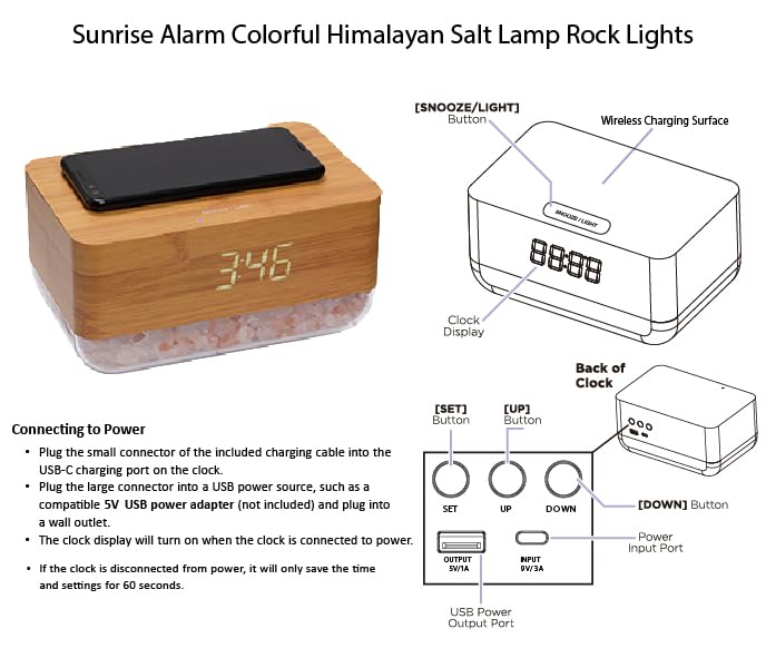 Ariel EDGE Sunrise Simulation Alarm & 7-Color Himalayan Salt Lamp, Bamboo Finish with Wireless Charging Pad, Multi-Function Clock, 3 Brightness Levels, Snooze Feature
