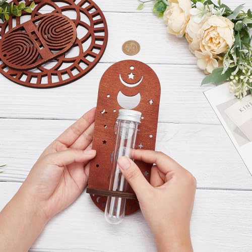 MAYJOYDIY 2 Set Wooden Moon Phase Design Hanging Plant Propagation Stations Plant Holder Decorative Glass Terrarium Test Tube Propogation Vase for Home Office Decor Garden Plant Supports - Image 3