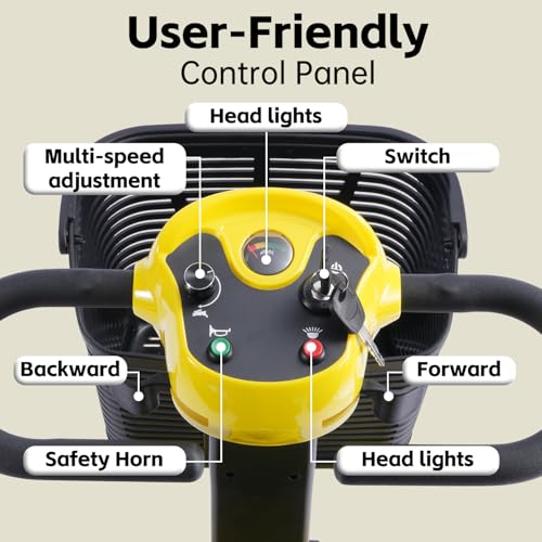 Image of 4 Wheel Mobility Scooter, Electric Scooter with Seat,Lightweight Mobility Scooter with Removable Battery. 6 MPH High Speed 265 lbs Capacity, Foldable Design (Yellow)