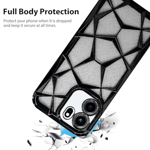 Image of VONZEE Gradient Glitter Case for Oneplus Nord Ce6, Luxury Electroplated 3D Cube, Diamond Bling Shiny Soft TPU Clear Shockproof Women Girls Protective Phone Cover (Black)
