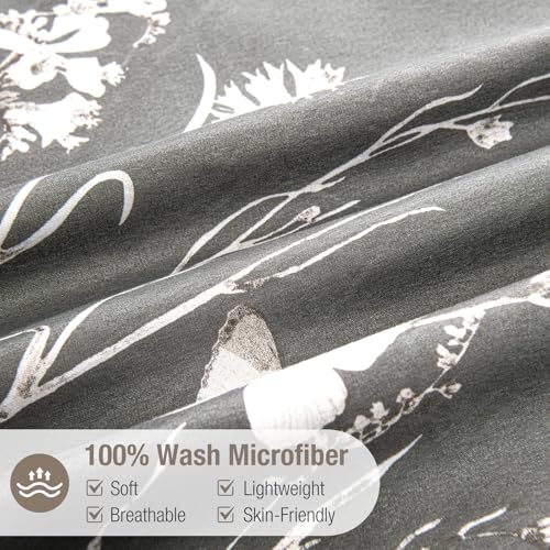 Image of Lekesky Grey Duvet Cover Set King Size, Reversible Vintage Print Comforter Cover King Size 3pc, Soft 100% Washed Microfiber Grey Bedding Sets with Zipper Ties and 2 Pillowcases