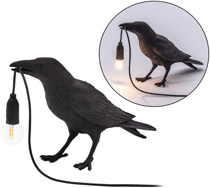 Black Friday 🔥 NorDiem Raven Table Lamp, Unique Crow Decor Lamp, Black Bird Light for Living Room Bedroom Lifelike Resin Raven Lamps