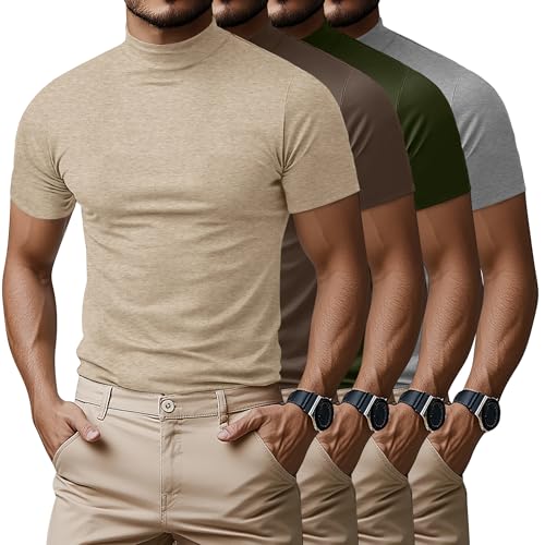 Amazon.com: Ficerd 4 Pack Men's Mock Neck T-Shirts, 4-Color, Small