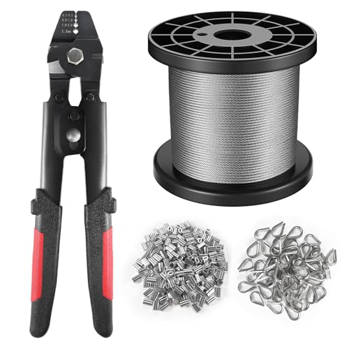 KALLSDY Wire Rope Crimping Tool Kit, 328FT Stainless...